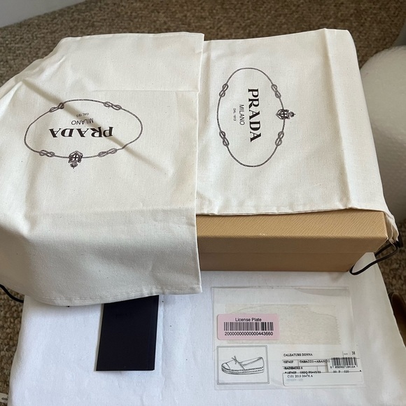 Prada Calzature Donna Tabacco/Arancio Striped Slip On Logo Espadrille Sz 38 NIB - Picture 3 of 16